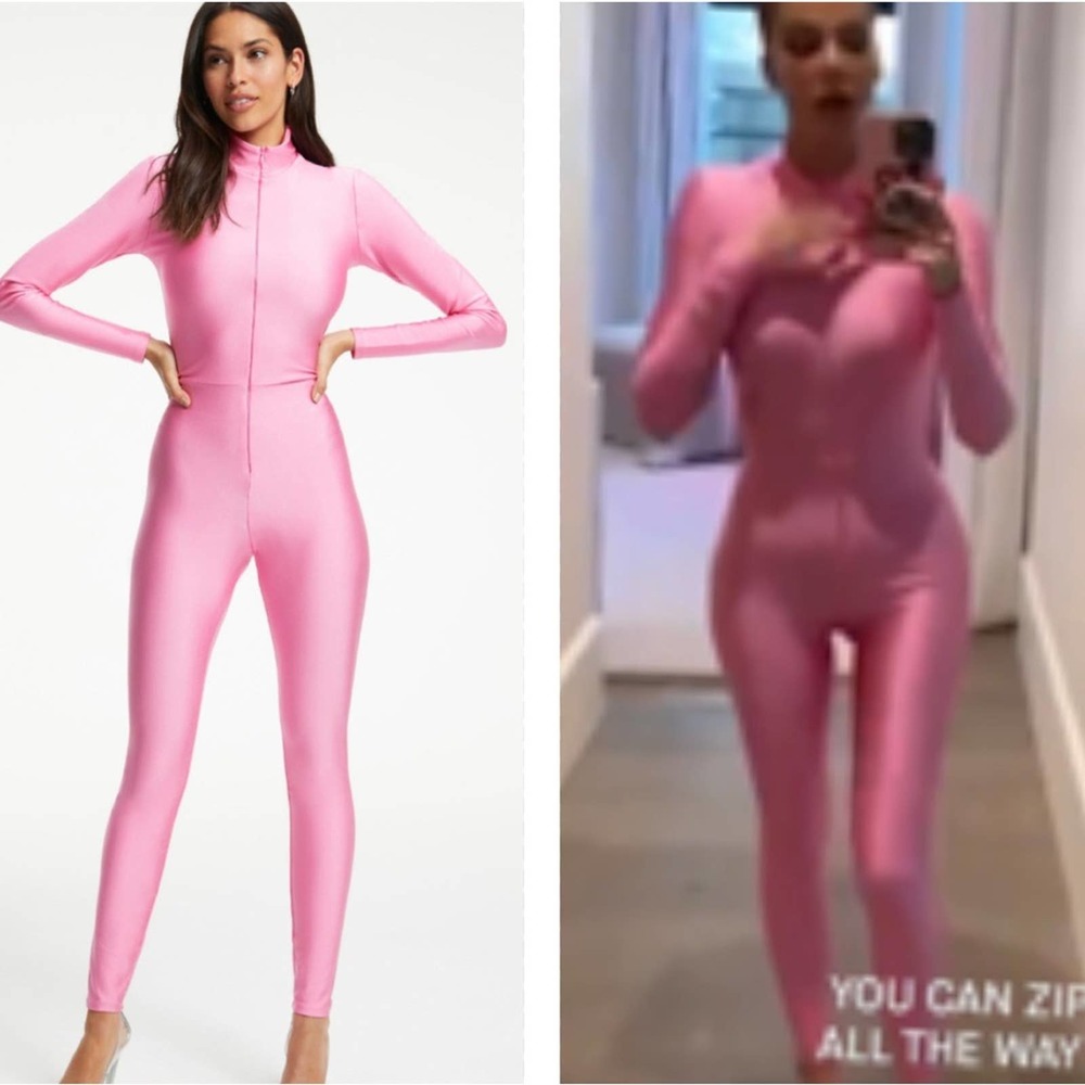 Good American Sorority Pink jumpsuit catsuit high shine compression 2 Medium